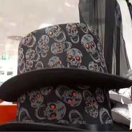 现货万圣节派对黑色骷髅纹牛仔帽跨境遮阳帽亚马逊节日骷髅印花