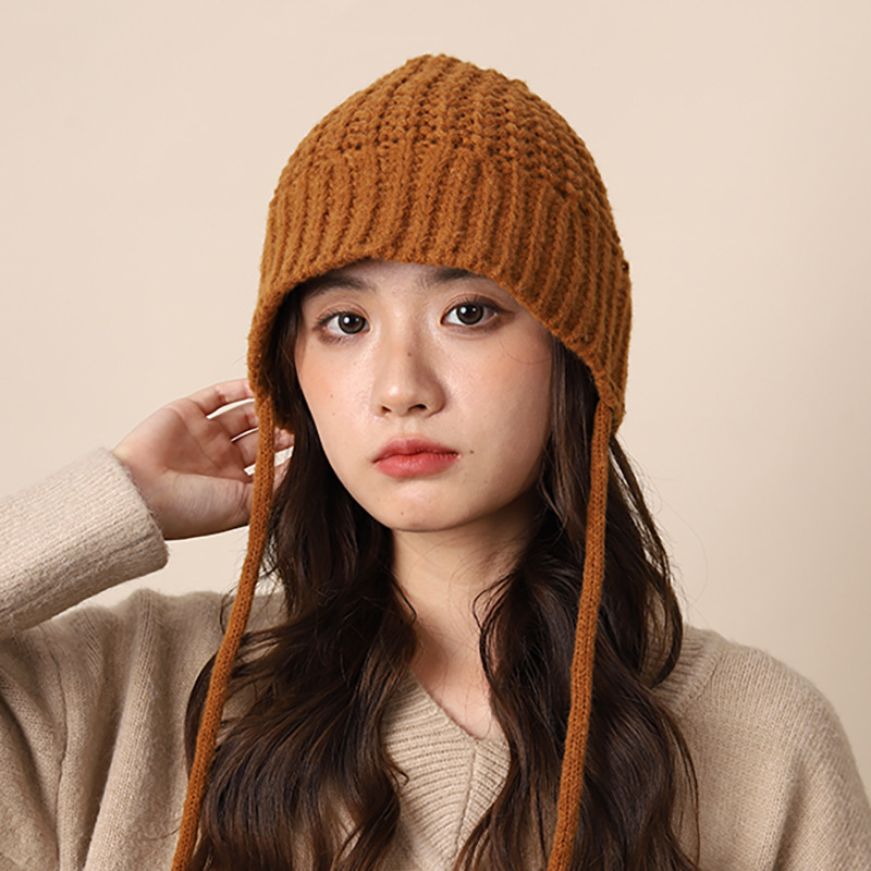 Chapeau de pêcheur polyvalent en fil de style vertueux pour enfants, style coréen, protection des oreilles chaude, chapeau seau noué, rue_voghion.com