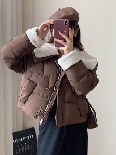 Winter new style down cotton coat, women's short, small, horn button, warm cotton coat, lamb hair cotton coat, coat