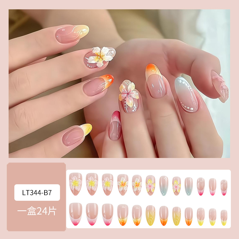 Comercio exterior estereoscópico floral desgaste de uñas europeas y americanas estilo francés 24 piezas de manicure al por mayor image 7