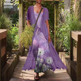 亚马逊 速卖通新品两件套连衣裙 女长裙