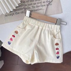 新款儿童洋气时尚小短裤女童刺绣短裤夏装中小童薄款休闲百搭耐用