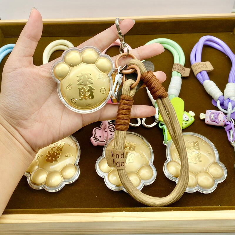 足金999来财招财喵猫爪手机链绳挂件双面饰品招财纳福御守猫礼物|undefined