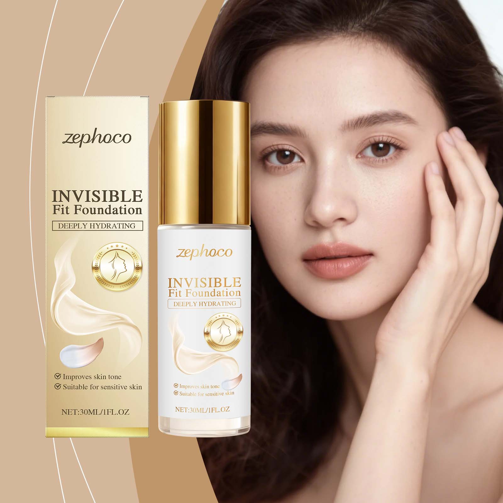 海外zephoco 二合一粉底液 保湿持妆哑光自然日常饰颜清爽粉底液