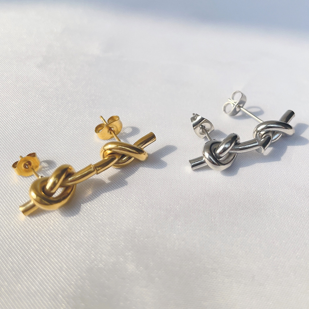Plating Design 1 Pair Simple Style Knot Plating Titanium Steel Ear Studs