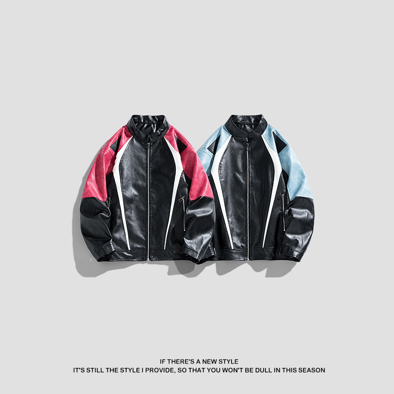 Chaqueta de cuero PU de estilo americano para hombre chaqueta de hombre primavera y otoño nuevo cuello vertical chaqueta de motocicleta de tendencia universal chaqueta delgada para hombre