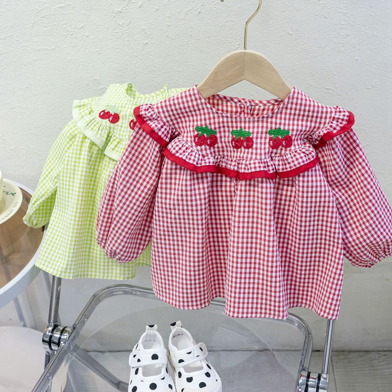 Camisa de las niñas primavera y otoño Camisa a cuadros de las niñas de estilo occidental camisa de muñeca de manga larga para niños ropa de otoño para niñas otoño