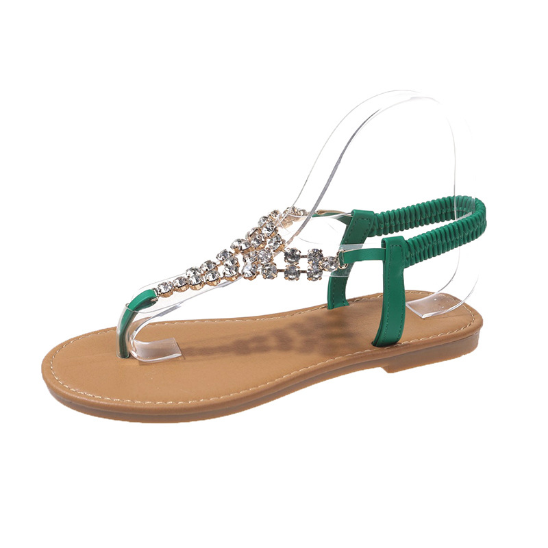 Sandalias de pedrería para mujer, verano 2024, nuevo estilo, tanga, estilo romano, PVC, banda elástica trasera, talla 41, sandalias para damas