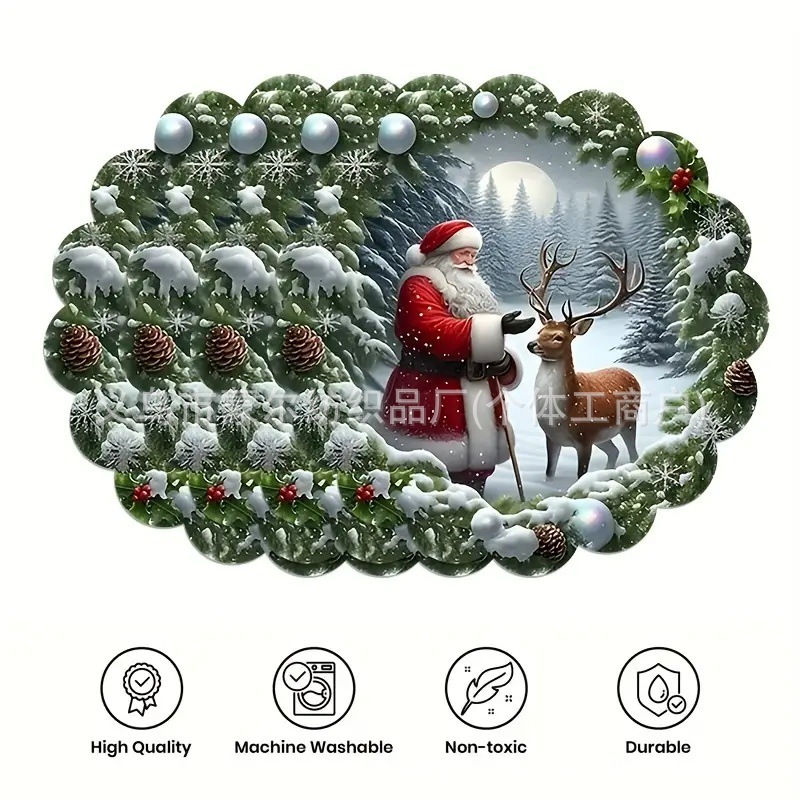 跨境新品圣诞节圆形波浪边餐垫雪花圣诞老人餐垫西餐桌餐垫 38cm|undefined