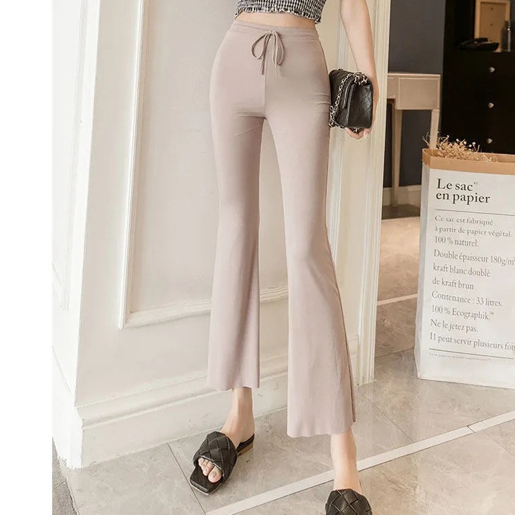 Modal Wide-Leg Pants for Women, High-Waisted, Drapey, Cropped, Thin Flared Pants, Spring and Summer Slim Fit, Slightly Flared, Trendy Yoga Pants
