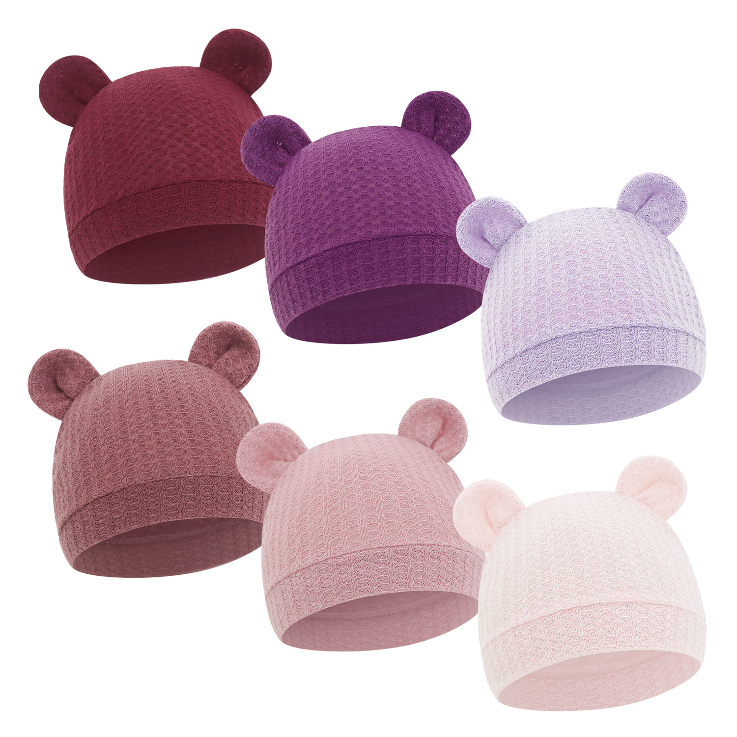 2025欧美垮境新生儿华夫格纯色米奇帽婴儿帽胎帽针织宝宝双耳帽