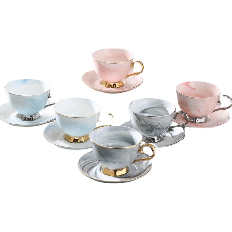 Transfronterizo nórdico simple marmoleado traje de café de cerámica británico tarde taza de té negro taza de pareja taza y platillo