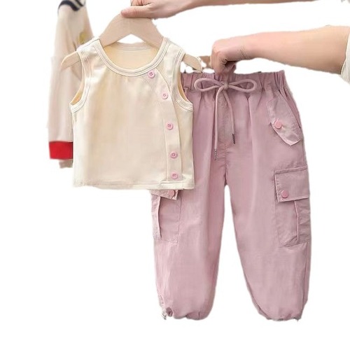 Children's Summer 2024 Fashion Set for Girls in Korea - Cute and Trendy Design Backless Top with Work Pants