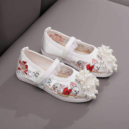 Chinese folk dance shoes for girls kids fairy hanfu princess perform shoes Chinese wind wind shoes embroidered clothing casual flat shoes female children's shoes