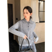 衣尔衫 学院日常 设计感翻领简约休闲韩系针织马甲女叠穿背心0604