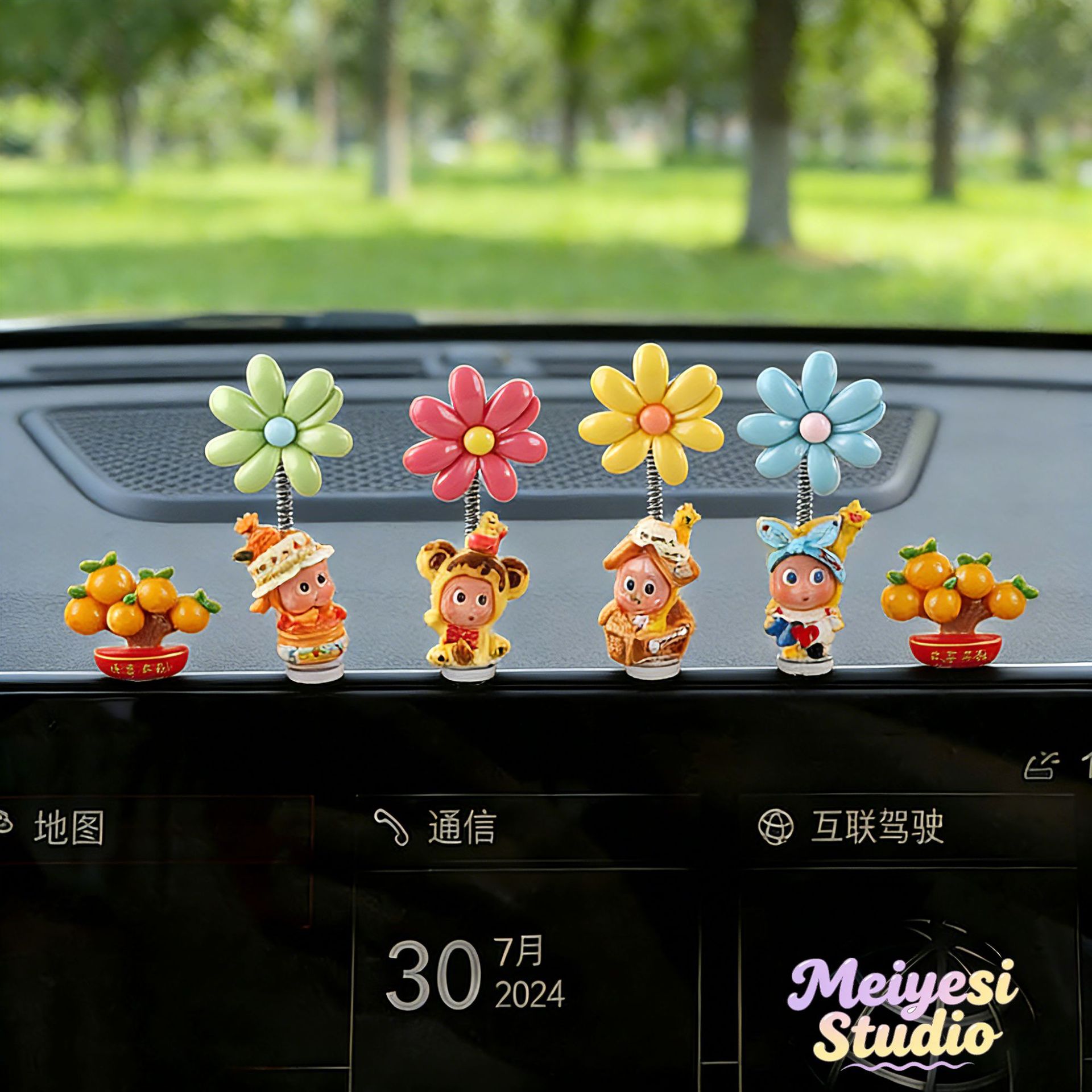 2026 pantalla de consola central montada en automóviles accesorios de automóviles eléctricos accesorios de chicas de dibujos animados estrellas de moda para jugar pequeños accesorios de automóviles