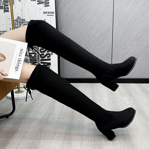 Autumn and winter new large-size over-the-knee boots, women's slimming elastic boots, high-heeled boots, thick heeled boots, long boots,