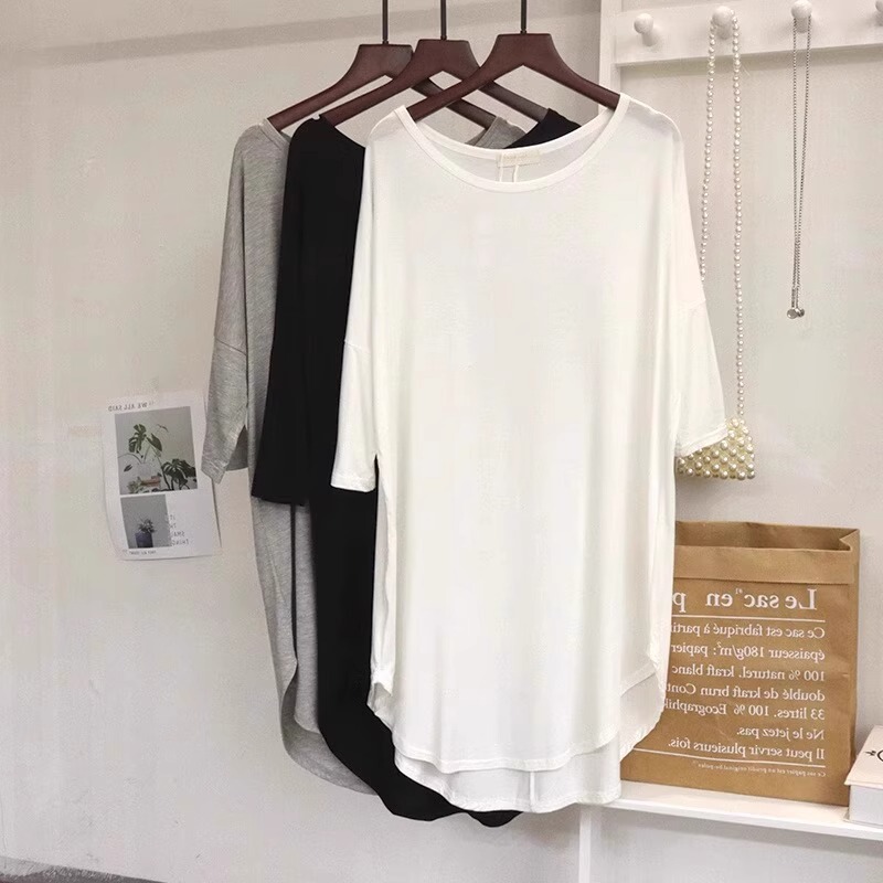 Plus Size 100kg Modal Ice Silk Short-Sleeve T-Shirt for Women, Summer Mid-Length Cover-Up with Yoga Pants Top Plus Size 100kg Modal Ice Silk Short-Sleeve T-Shirt for Women, Summer Mid-Length Cover-Up with Yoga Pants Top