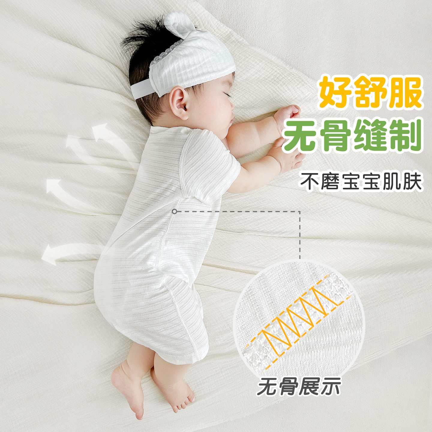 Bebé de una pieza de verano para hombres y mujeres de manga corta mampara delgada pijamas de algodón para niños pequeños ropa para recién nacidos ropa de verano para bebés image 3