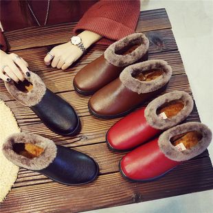 Winter Women's Bag and Waterproof Cotton Slippers Leather Surface Dirt-Resistant Fleece-Lined Warm Home Indoor and Outdoor Couple's Mother Cotton Shoes