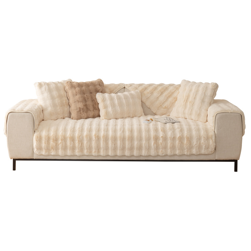 Rabbit Plush Sofa Cushion Winter Thickened Cushion Non Slip Leather Sofa Cover_voghion.com