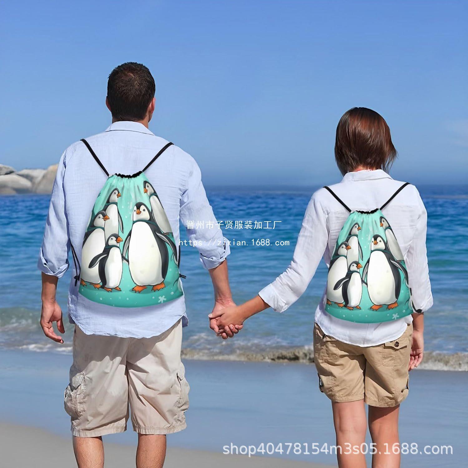 企鹅束口袋四企鹅儿童生日派对抽绳双肩背包袋便携收纳袋跨境兴爽