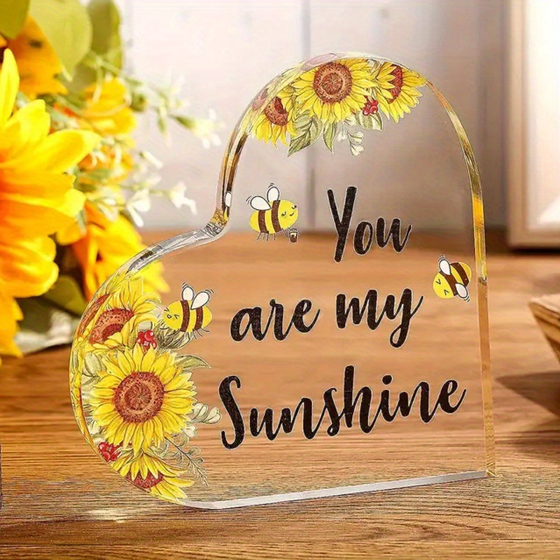 1件心形亚克力心形铭牌向日葵装饰品 - 高品质，鲜艳，鼓舞人心的