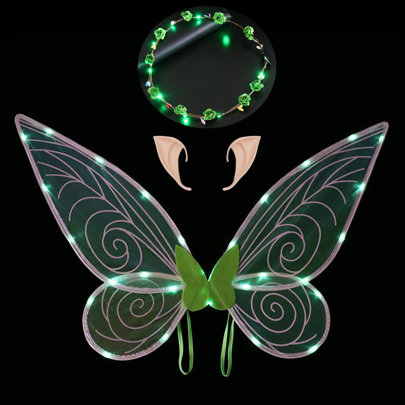 Navidad Nuevo estilo de emisión de luz ELF alas fiesta de vacaciones con flash mariposa Halloween accesorios de rendimiento para niños