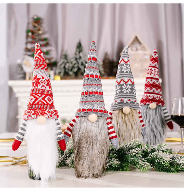 Cross-border New Christmas Decoration European And American Style Knitted Faceless Elderly Long Beard Wine Bottle Cap Wine Bottle Cover Home Holiday display picture 9