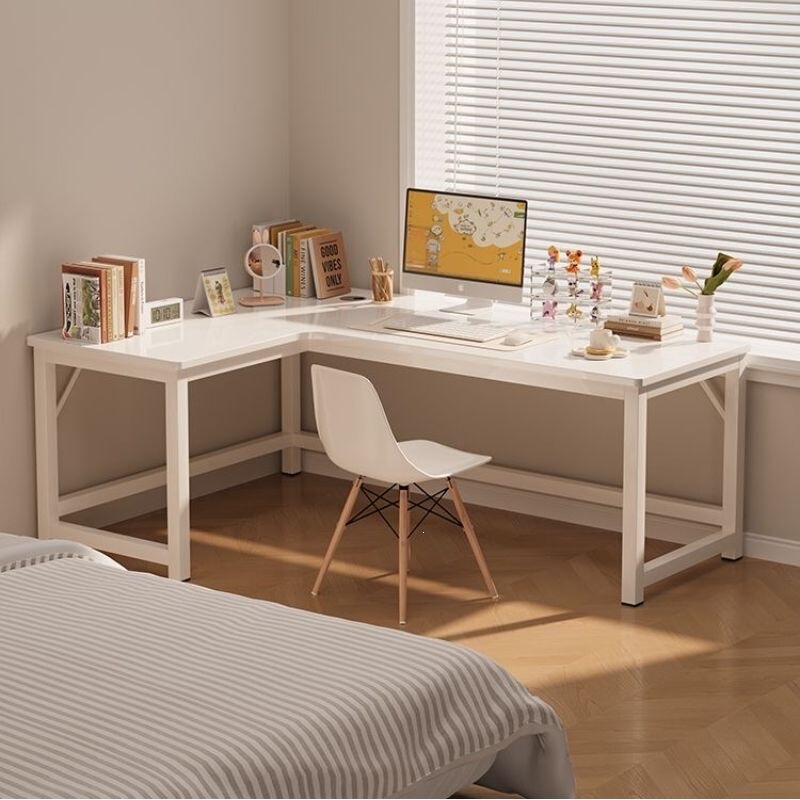 Double-person desk, corner gaming desk, desktop desk, corner desk with integrated bookshelf, beanbag table, girls' workbench Double-person desk, corner gaming desk, desktop desk, corner desk with integrated bookshelf, beanbag table, girls' workbench