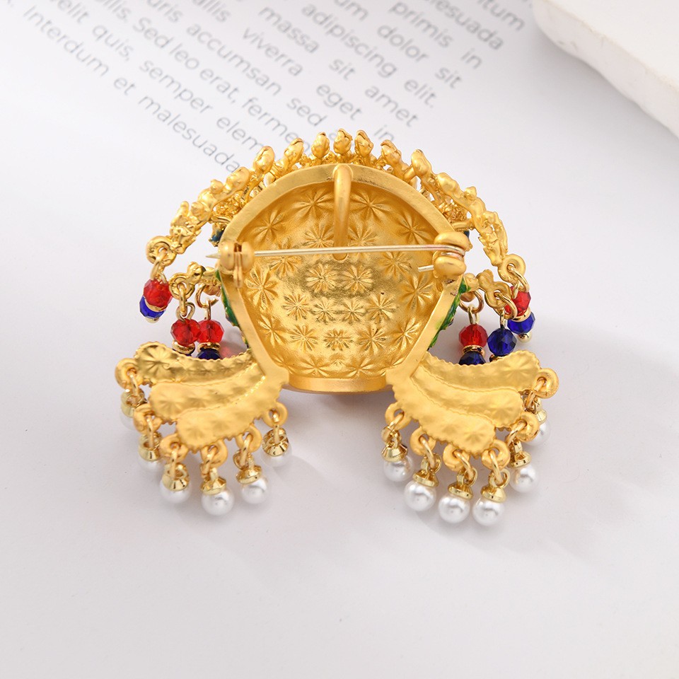 In-Stock Factory Direct Supply Phoenix Crown Brooch, Cloisonné Enamel Pearl Tassel Ancient Style Hanfu Hair Accessory Wholesale
