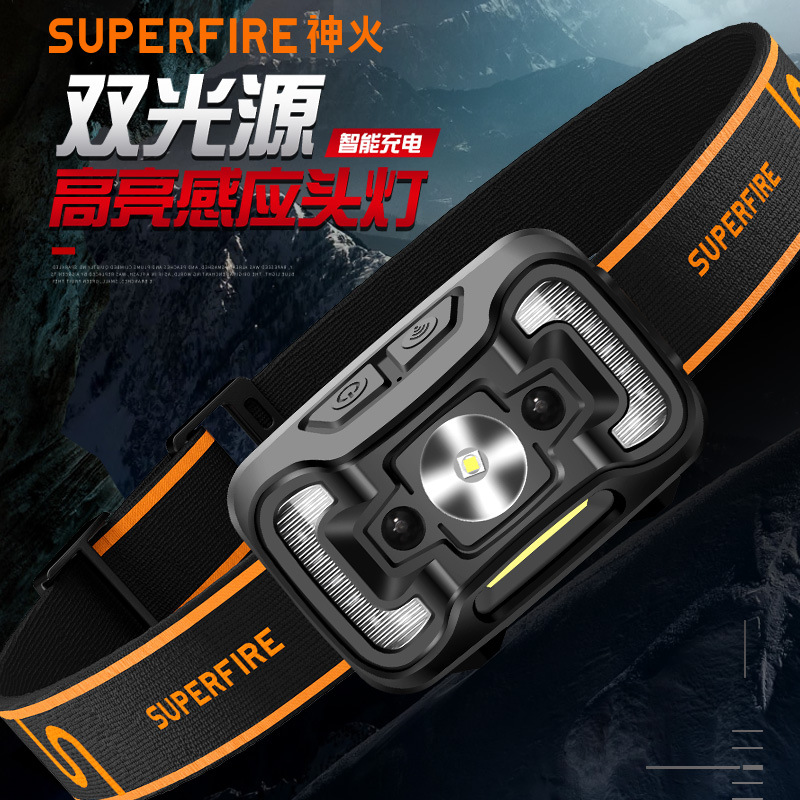 Shenhuo transfronterizo HL16 lámpara de pesca nocturna fábrica al por mayor de 45 grados de rotación de luz fuerte USB de carga LED Faro de inducción