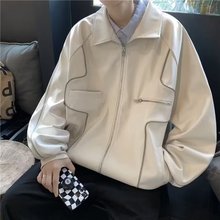 皮衣外套男士美式复古机车飞行员夹克潮牌街头港风翻领休闲开衫春