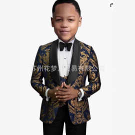 宴会小西装男童装帅气花童西服三件套商务男士婚礼演出礼服跨境