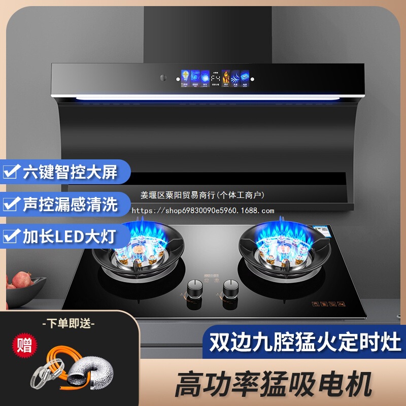 Haotaitai Range Hood Gas Stove Set Side Suction Range Hood Household Liquefied Gas Natural Gas Stove Double Stove Household