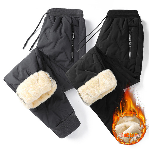 Men's winter windproof sports pants with plush thick cotton, cashmere terry ankle leisure pants, large size warm sanitary pants, trendy