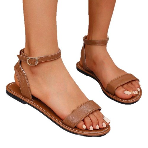 Women's Large Size Minimalist Sandals 2025 Spring Ankle-Cleavage Flat Roman Shoes Fashion Slides