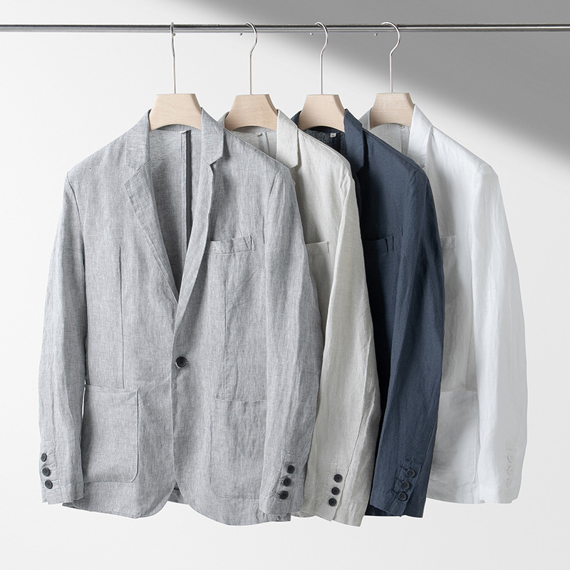 Italian-Style Old Money 100% Linen Casual Business Suit, Thin and Loose Men's Blazer for Commuting, Spring/Summer 058