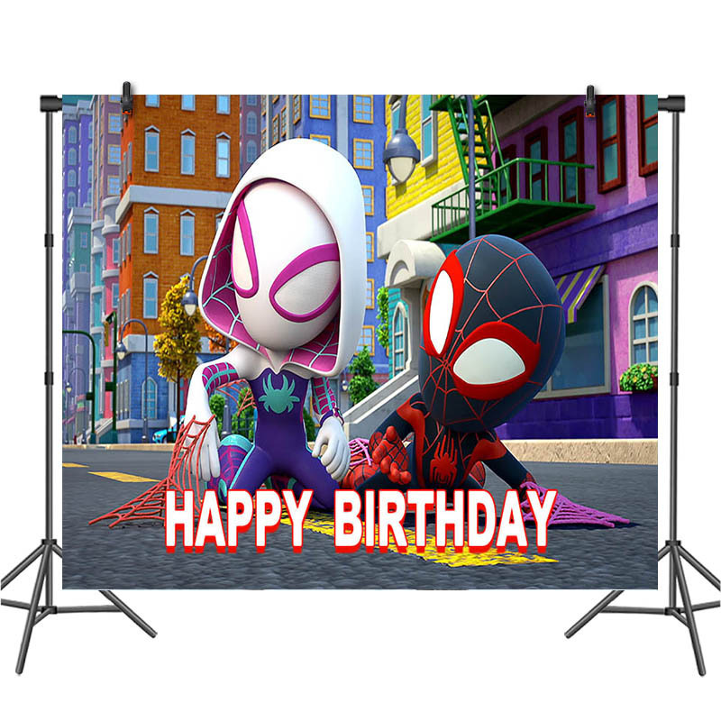 Amazon foreign trade Spider-Man and his magical friends anime children's birthday theme photo photography background cloth Amazon foreign trade Spider-Man and his magical friends anime children's birthday theme photo photography background cloth