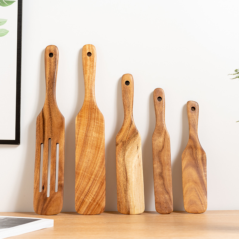 亞馬遜五件套相思木北歐風廚具套裝木鏟子抹刀鏟長柄沙拉鏟三線鏟
