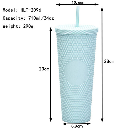 Double-layer plastic straw cup large capacity creative 710ml durian cup hand cup luminous color changing rainbow gradient cup