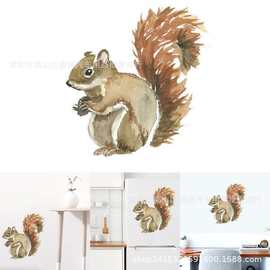 D-1381动物水彩家居卧室墙面装饰 可爱立体刺猬客厅用墙体贴纸