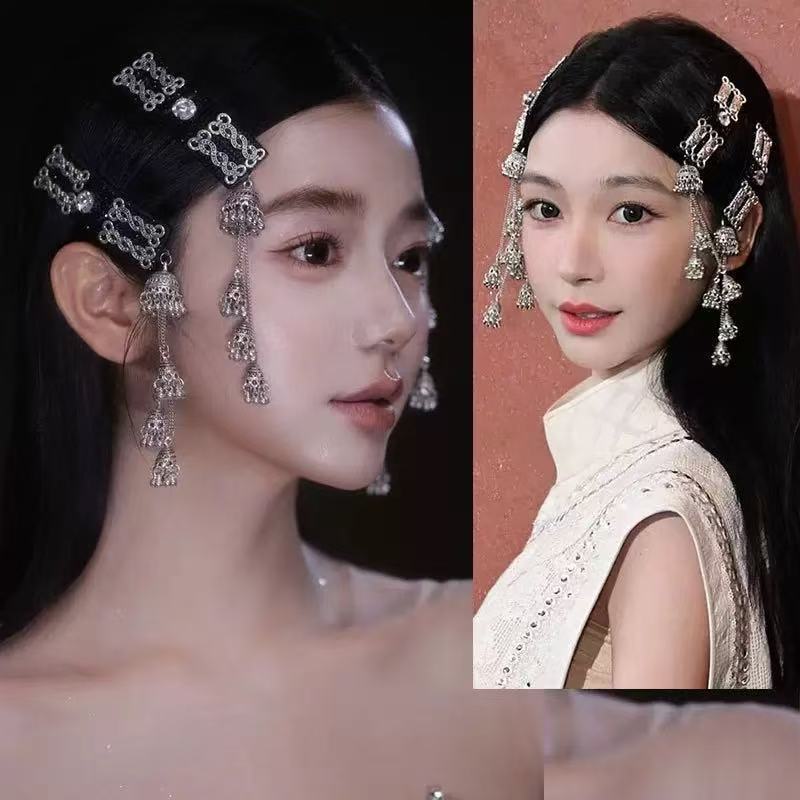 民族风治愈系闪钻珍珠名族风前额流苏边夹女个性刘海夹发卡发饰|undefined