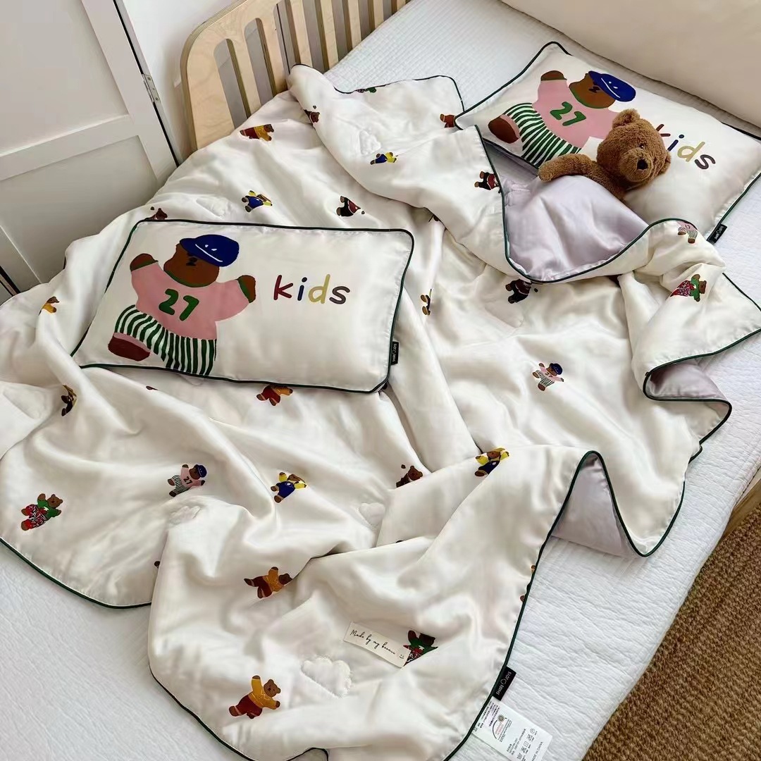 A Class Baby Quilt Summer Thin Baby 60 Count Tencel Printed Summer Cool Quilt Children's Small Bear Air Conditioner Quilt Single Person 