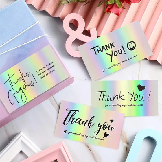 50 sheets/pack laser thank you card thank you holographic gift card greeting card gift blank decorative card