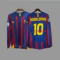 05-06 UCL Champions Barça Long Sleeve Home #10 Ronaldinho + Patch