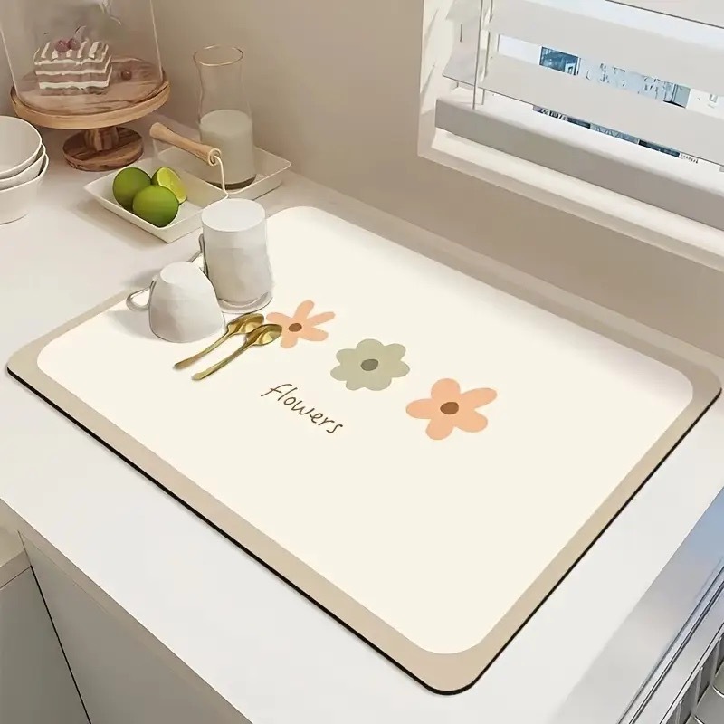 小清新花卉厨房台面珪藻泥マットカップ茶器吸水吸油アスファルトマット家庭用テーブルマット|undefined
