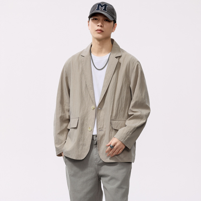 170g Tencel anti-wrinkle texture flat barge collar casual suit men's 2025 new spring and autumn suit coat men's