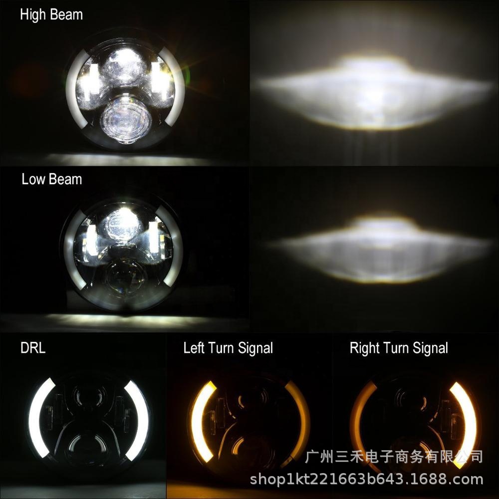 适用于7寸牧马人双色天使眼 LED前大灯 哈雷摩托车前大灯-阿里巴巴