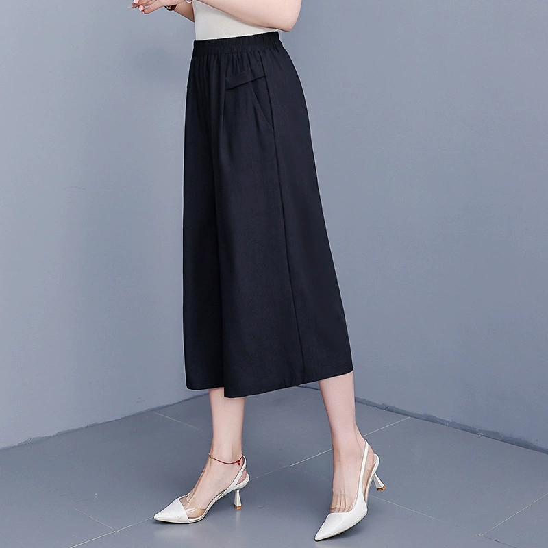Широкие укороченные брюки женские 2025 новые летние высокие талии и подвески корейские повседневные брюки свободные тонкие юбки женские